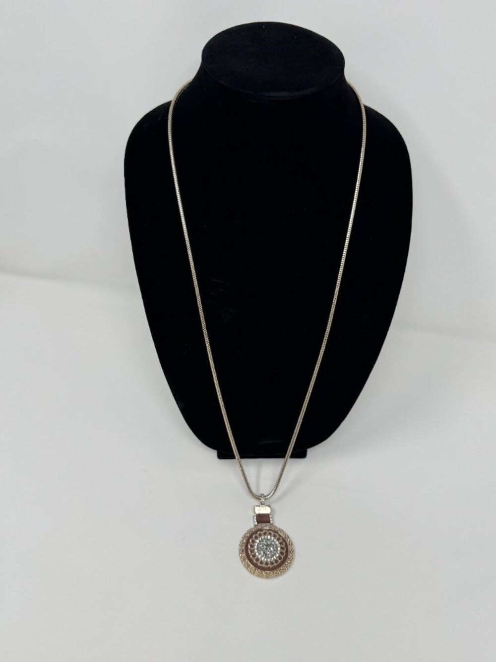 White House Black Market WHBM Reversible Crystal Medallion Long Necklace